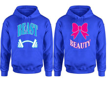 Load image into Gallery viewer, Beast Beauty hoodie, Matching couple hoodies, Royal Blue pullover hoodies. Couple jogger pants and hoodies set.