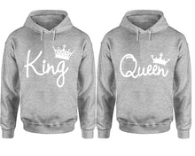Load image into Gallery viewer, King Queen hoodie, Matching couple hoodies, Sports Grey pullover hoodies. Couple jogger pants and hoodies set.