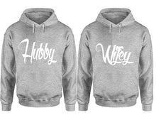 將圖片載入圖庫檢視器 Hubby and Wifey hoodies, Matching couple hoodies, Sports Grey pullover hoodies