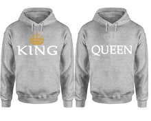 將圖片載入圖庫檢視器 King Queen hoodie, Matching couple hoodies, Sports Grey pullover hoodies. Couple jogger pants and hoodies set.