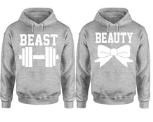 Load image into Gallery viewer, Beast Beauty hoodie, Matching couple hoodies, Sports Grey pullover hoodies. Couple jogger pants and hoodies set.