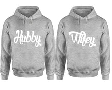 將圖片載入圖庫檢視器 Hubby and Wifey hoodies, Matching couple hoodies, Sports Grey pullover hoodies