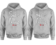 將圖片載入圖庫檢視器 She's Mine He's Mine hoodie, Matching couple hoodies, Sports Grey pullover hoodies. Couple jogger pants and hoodies set.