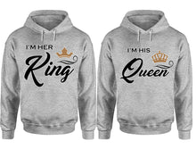 Load image into Gallery viewer, King Queen hoodie, Matching couple hoodies, Sports Grey pullover hoodies. Couple jogger pants and hoodies set.