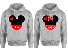 Load image into Gallery viewer, Mickey Minnie hoodie, Matching couple hoodies, Sports Grey pullover hoodies. Couple jogger pants and hoodies set.