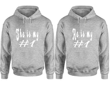 Load image into Gallery viewer, She's My Number 1 and He's My Number 1 hoodies, Matching couple hoodies, Sports Grey pullover hoodies