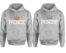 將圖片載入圖庫檢視器 Prince Princess hoodie, Matching couple hoodies, Sports Grey pullover hoodies. Couple jogger pants and hoodies set.