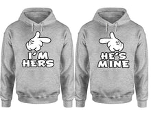 Load image into Gallery viewer, I'm Hers He's Mine hoodie, Matching couple hoodies, Sports Grey pullover hoodies. Couple jogger pants and hoodies set.