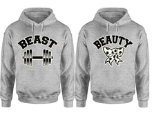 Load image into Gallery viewer, Beast Beauty hoodie, Matching couple hoodies, Sports Grey pullover hoodies. Couple jogger pants and hoodies set.