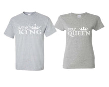 Load image into Gallery viewer, Her King and His Queen matching couple shirts.Couple shirts, Sports Grey t shirts for men, t shirts for women. Couple matching shirts.