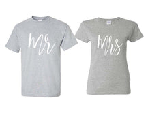 Load image into Gallery viewer, Mr and Mrs matching couple shirts.Couple shirts, Sports Grey t shirts for men, t shirts for women. Couple matching shirts.