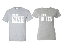 Load image into Gallery viewer, Her King and His Queen matching couple shirts.Couple shirts, Sports Grey t shirts for men, t shirts for women. Couple matching shirts.