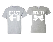 Load image into Gallery viewer, Beast and Beauty matching couple shirts.Couple shirts, Sports Grey t shirts for men, t shirts for women. Couple matching shirts.