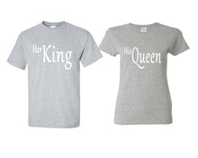 Load image into Gallery viewer, Her King and His Queen matching couple shirts.Couple shirts, Sports Grey t shirts for men, t shirts for women. Couple matching shirts.