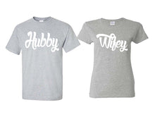 Load image into Gallery viewer, Hubby and Wifey matching couple shirts.Couple shirts, Sports Grey t shirts for men, t shirts for women. Couple matching shirts.