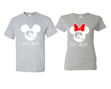 Load image into Gallery viewer, Her Jack and His Sally matching couple shirts.Couple shirts, Sports Grey t shirts for men, t shirts for women. Couple matching shirts.