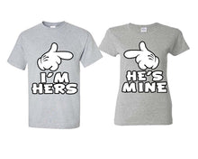 Load image into Gallery viewer, I'm Hers He's Mine matching couple shirts.Couple shirts, Sports Grey t shirts for men, t shirts for women. Couple matching shirts.