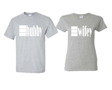 Load image into Gallery viewer, Hubby and Wifey matching couple shirts.Couple shirts, Sports Grey t shirts for men, t shirts for women. Couple matching shirts.