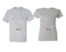 Load image into Gallery viewer, She's Mine He's Mine matching couple shirts.Couple shirts, Sports Grey t shirts for men, t shirts for women. Couple matching shirts.