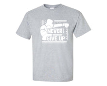 Load image into Gallery viewer, Never Give Up custom t shirts, graphic tees. Sports Grey t shirts for men. Sports Grey t shirt for mens, tee shirts.