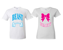 將圖片載入圖庫檢視器 Beast Beauty matching couple shirts.Couple shirts, White t shirts for men, t shirts for women. Couple matching shirts.