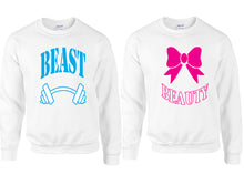 Load image into Gallery viewer, Beast Beauty couple sweatshirts. White sweaters for men, sweaters for women. Sweat shirt. Matching sweatshirts for couples