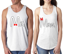 Load image into Gallery viewer, Mr Mrs  matching couple tank tops. Couple shirts, White tank top for men, tank top for women. Cute shirts.
