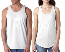 Load image into Gallery viewer, King Queen  matching couple tank tops. Couple shirts, White tank top for men, tank top for women. Cute shirts.