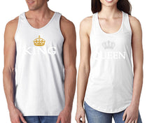 將圖片載入圖庫檢視器 King Queen matching couple tank tops. Couple shirts, White tank top for men, tank top for women. Cute shirts.