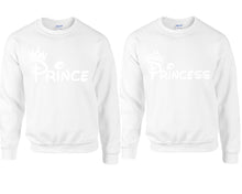 將圖片載入圖庫檢視器 Prince Princess couple sweatshirts. White sweaters for men, sweaters for women. Sweat shirt. Matching sweatshirts for couples