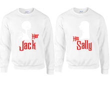 Load image into Gallery viewer, Her Jack His Sally couple sweatshirts. White sweaters for men, sweaters for women. Sweat shirt. Matching sweatshirts for couples