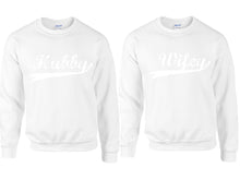 將圖片載入圖庫檢視器 Hubby Wifey couple sweatshirts. White sweaters for men, sweaters for women. Sweat shirt. Matching sweatshirts for couples