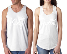 將圖片載入圖庫檢視器 King Queen matching couple tank tops. Couple shirts, White tank top for men, tank top for women. Cute shirts.