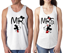 Load image into Gallery viewer, Mr Mrs  matching couple tank tops. Couple shirts, White tank top for men, tank top for women. Cute shirts.