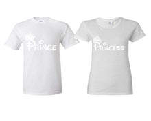 Load image into Gallery viewer, Prince Princess matching couple shirts.Couple shirts, White t shirts for men, t shirts for women. Couple matching shirts.