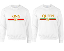 Load image into Gallery viewer, King Queen couple sweatshirts. White sweaters for men, sweaters for women. Sweat shirt. Matching sweatshirts for couples