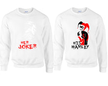 將圖片載入圖庫檢視器 Her Joker His Harley couple sweatshirts. White sweaters for men, sweaters for women. Sweat shirt. Matching sweatshirts for couples