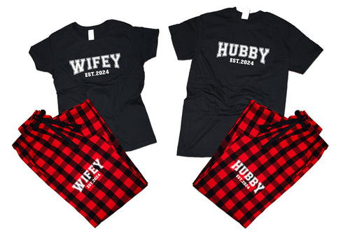 Hubby and WifeyFlannel Pants, Christmas Pajamas, Buffalo Red_Black