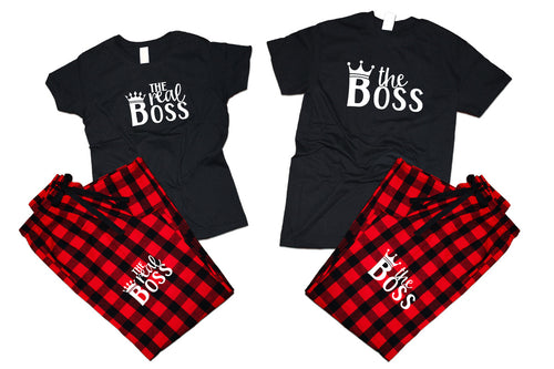 The Boss and The Real BossFlannel Pants, Christmas Pajamas, Buffalo Red_Black