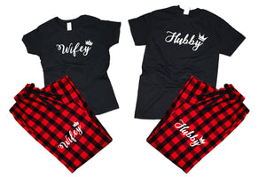 Hubby and WifeyFlannel Pants, Christmas Pajamas, Buffalo Red_Black