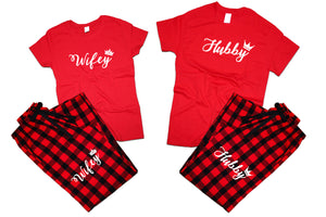 Hubby and WifeyFlannel Pants, Christmas Pajamas, Buffalo Red_Red