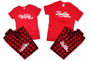 Hubby and WifeyFlannel Pants, Christmas Pajamas, Buffalo Red_Red