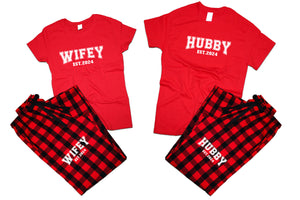 Hubby and WifeyFlannel Pants, Christmas Pajamas, Buffalo Red_Red