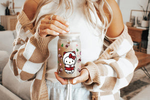 Sanrio Tumbler Glass Cup With Lid And Straw