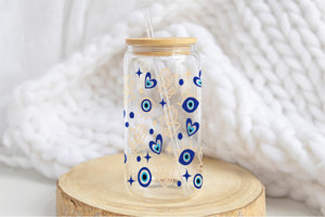 Evil Eye 16oz Tumbler Cup With Bamboo Lid And Straw, 