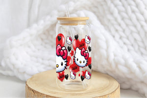 Hello Kitty Tumbler Glass Cup With Lid And Straw