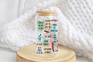 Love Affirmations 16oz Tumbler Cup With Bamboo Lid And Straw, 