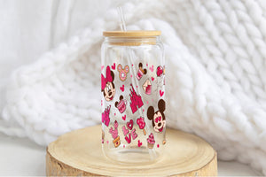 Mickey Tumbler Glass Cup With Lid And Straw