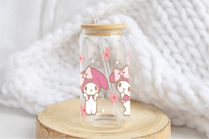 My Melody Tumbler Glass Cup With Lid And Straw