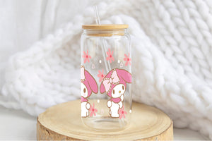 My Melody Tumbler Glass Cup With Lid And Straw